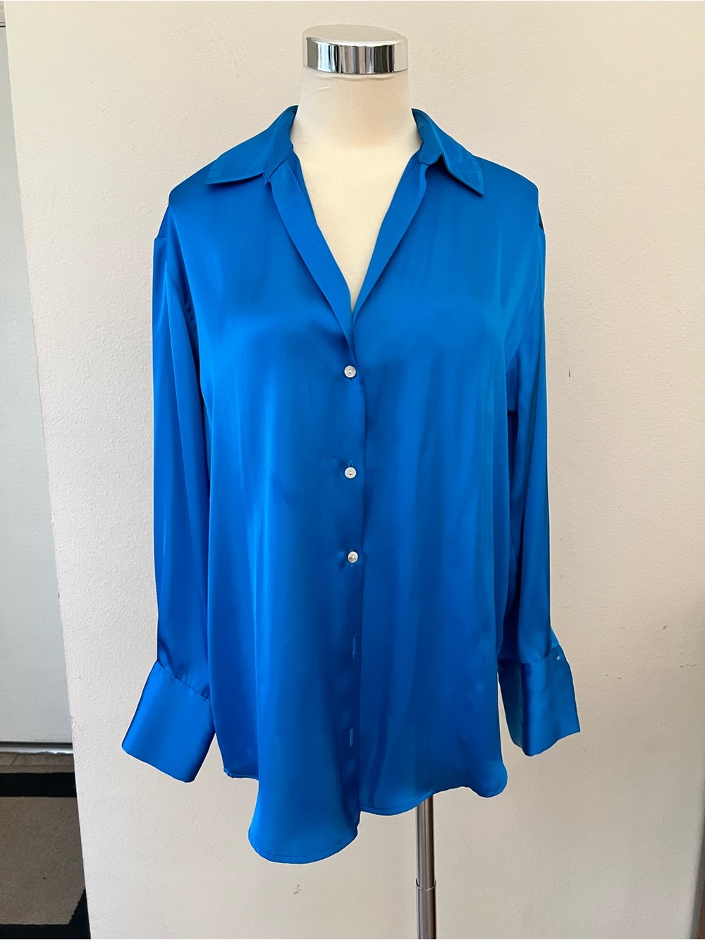 Zara Electric Blue Satin Button-Down Shirt